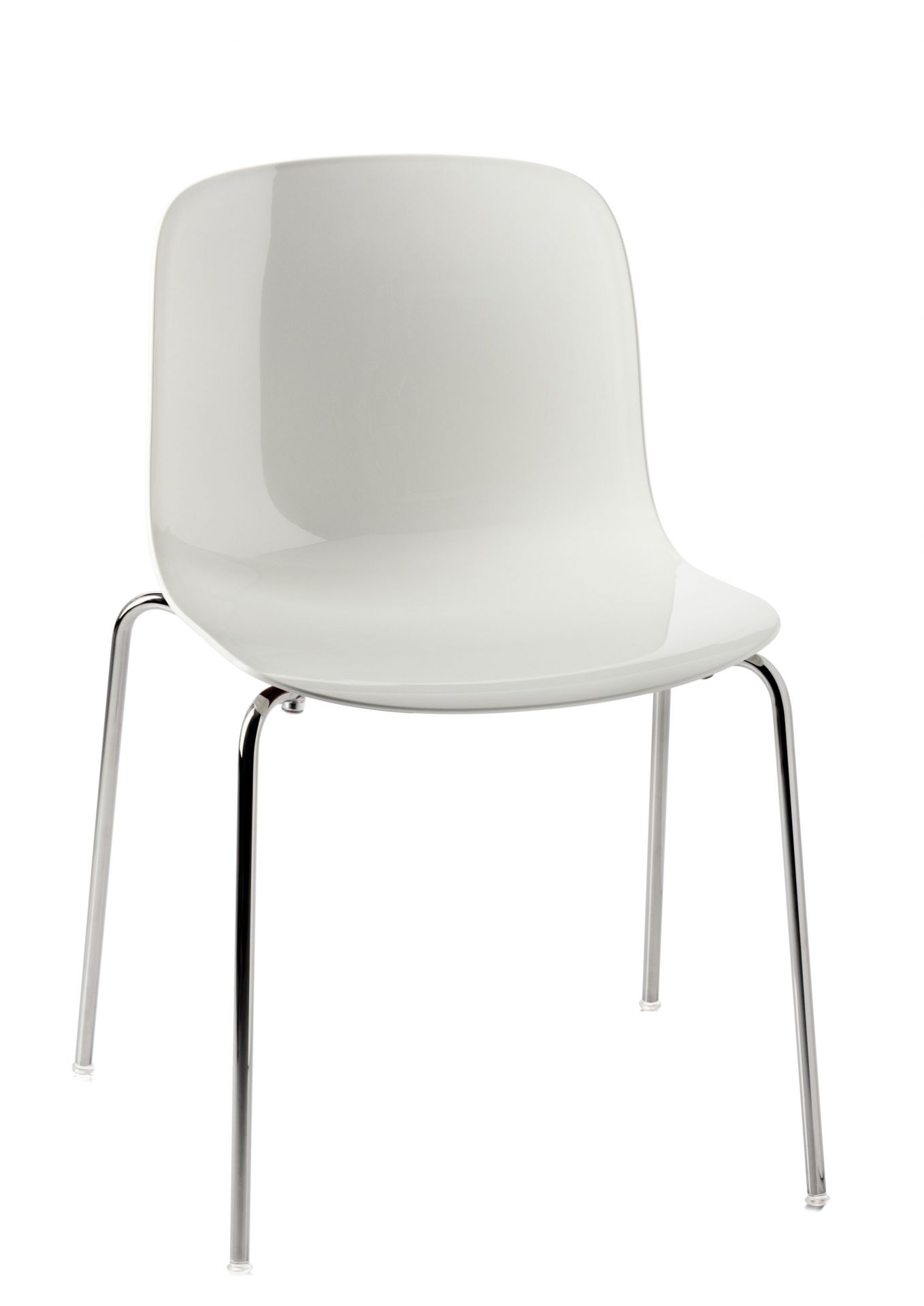 Weißer Troy Chair Stuhl von Magis mit vier verchromten Beinen, moderner Designstuhl für Esszimmer und Büro.